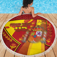 Custom Spain Football Beach Blanket Traditional Spanish Carnation Floral Patriotic Motif