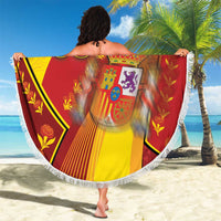 Custom Spain Football Beach Blanket Traditional Spanish Carnation Floral Patriotic Motif