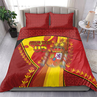 Custom Spain Football Bedding Set Traditional Spanish Carnation Floral Patriotic Motif