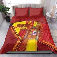 Custom Spain Football Bedding Set Traditional Spanish Carnation Floral Patriotic Motif
