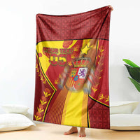 Custom Spain Football Blanket Traditional Spanish Carnation Floral Patriotic Motif