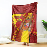 Custom Spain Football Blanket Traditional Spanish Carnation Floral Patriotic Motif