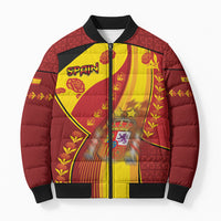 Custom Spain Football Bomber Puffer Jacket Traditional Spanish Carnation Floral Patriotic Motif