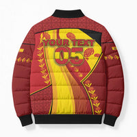 Custom Spain Football Bomber Puffer Jacket Traditional Spanish Carnation Floral Patriotic Motif