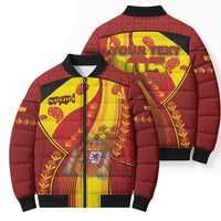Custom Spain Football Bomber Puffer Jacket Traditional Spanish Carnation Floral Patriotic Motif