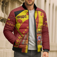 Custom Spain Football Bomber Puffer Jacket Traditional Spanish Carnation Floral Patriotic Motif
