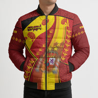Custom Spain Football Bomber Puffer Jacket Traditional Spanish Carnation Floral Patriotic Motif