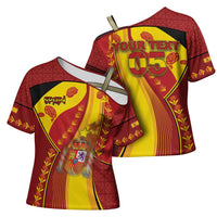 Custom Spain Football Cross Shoulder Shirt Traditional Spanish Carnation Floral Patriotic Motif