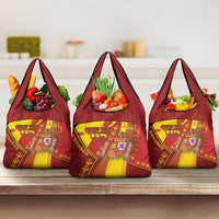 Custom Spain Football Grocery Bag Traditional Spanish Carnation Floral Patriotic Motif