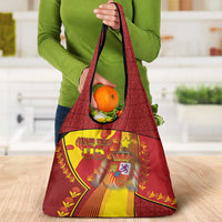 Custom Spain Football Grocery Bag Traditional Spanish Carnation Floral Patriotic Motif