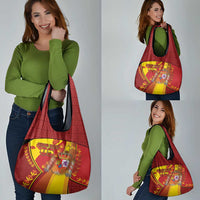 Custom Spain Football Grocery Bag Traditional Spanish Carnation Floral Patriotic Motif
