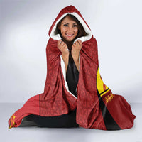 Custom Spain Football Hooded Blanket Traditional Spanish Carnation Floral Patriotic Motif