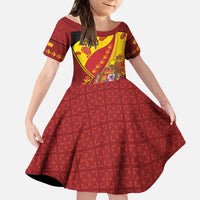 Custom Spain Football Kid Short Sleeve Dress Traditional Spanish Carnation Floral Patriotic Motif