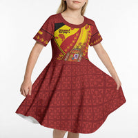Custom Spain Football Kid Short Sleeve Dress Traditional Spanish Carnation Floral Patriotic Motif