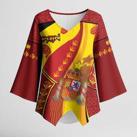Custom Spain Football Kimono Sleeve Blouse Traditional Spanish Carnation Floral Patriotic Motif