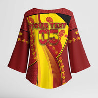 Custom Spain Football Kimono Sleeve Blouse Traditional Spanish Carnation Floral Patriotic Motif