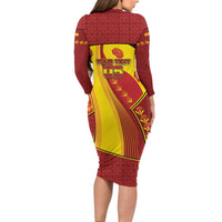 Custom Spain Football Long Sleeve Bodycon Dress Traditional Spanish Carnation Floral Patriotic Motif