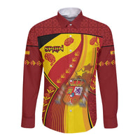 Custom Spain Football Long Sleeve Button Shirt Traditional Spanish Carnation Floral Patriotic Motif