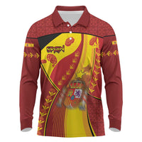 Custom Spain Football Long Sleeve Polo Shirt Traditional Spanish Carnation Floral Patriotic Motif