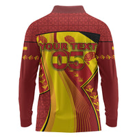 Custom Spain Football Long Sleeve Polo Shirt Traditional Spanish Carnation Floral Patriotic Motif