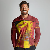 Custom Spain Football Long Sleeve Polo Shirt Traditional Spanish Carnation Floral Patriotic Motif