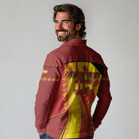 Custom Spain Football Long Sleeve Polo Shirt Traditional Spanish Carnation Floral Patriotic Motif