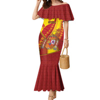 Custom Spain Football Mermaid Dress Traditional Spanish Carnation Floral Patriotic Motif