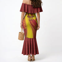 Custom Spain Football Mermaid Dress Traditional Spanish Carnation Floral Patriotic Motif