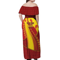 Custom Spain Football Off Shoulder Maxi Dress Traditional Spanish Carnation Floral Patriotic Motif