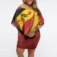 Custom Spain Football Off Shoulder Short Dress Traditional Spanish Carnation Floral Patriotic Motif