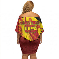 Custom Spain Football Off Shoulder Short Dress Traditional Spanish Carnation Floral Patriotic Motif