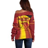 Custom Spain Football Off Shoulder Sweater Traditional Spanish Carnation Floral Patriotic Motif