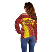 Custom Spain Football Off Shoulder Sweater Traditional Spanish Carnation Floral Patriotic Motif