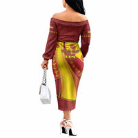 Custom Spain Football Off The Shoulder Long Sleeve Dress Traditional Spanish Carnation Floral Patriotic Motif