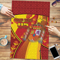 Custom Spain Football Puzzle Traditional Spanish Carnation Floral Patriotic Motif
