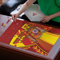 Custom Spain Football Puzzle Traditional Spanish Carnation Floral Patriotic Motif
