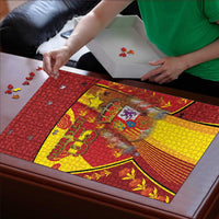 Custom Spain Football Puzzle Traditional Spanish Carnation Floral Patriotic Motif