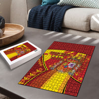Custom Spain Football Puzzle Traditional Spanish Carnation Floral Patriotic Motif