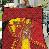 Custom Spain Football Quilt Traditional Spanish Carnation Floral Patriotic Motif