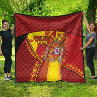 Custom Spain Football Quilt Traditional Spanish Carnation Floral Patriotic Motif