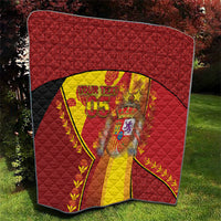 Custom Spain Football Quilt Traditional Spanish Carnation Floral Patriotic Motif