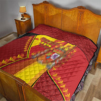 Custom Spain Football Quilt Traditional Spanish Carnation Floral Patriotic Motif
