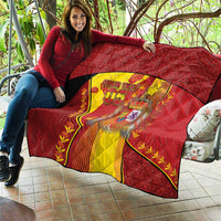 Custom Spain Football Quilt Traditional Spanish Carnation Floral Patriotic Motif