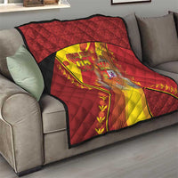 Custom Spain Football Quilt Traditional Spanish Carnation Floral Patriotic Motif