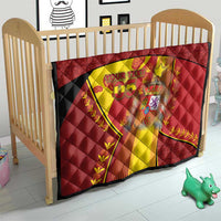 Custom Spain Football Quilt Traditional Spanish Carnation Floral Patriotic Motif