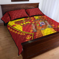 Custom Spain Football Quilt Bed Set Traditional Spanish Carnation Floral Patriotic Motif