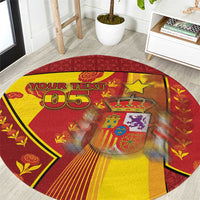 Custom Spain Football Round Carpet Traditional Spanish Carnation Floral Patriotic Motif