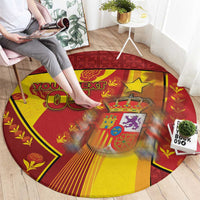 Custom Spain Football Round Carpet Traditional Spanish Carnation Floral Patriotic Motif