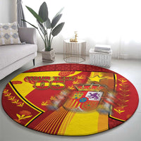 Custom Spain Football Round Carpet Traditional Spanish Carnation Floral Patriotic Motif