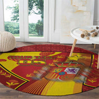 Custom Spain Football Round Carpet Traditional Spanish Carnation Floral Patriotic Motif